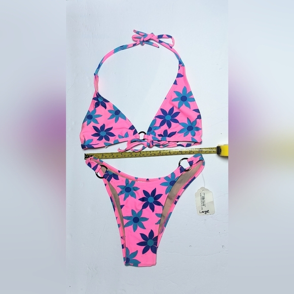 Rio Dreams Pink Floral Resortwear Beach Vacation Summer Bikini Set L NWT - Picture 3 of 7